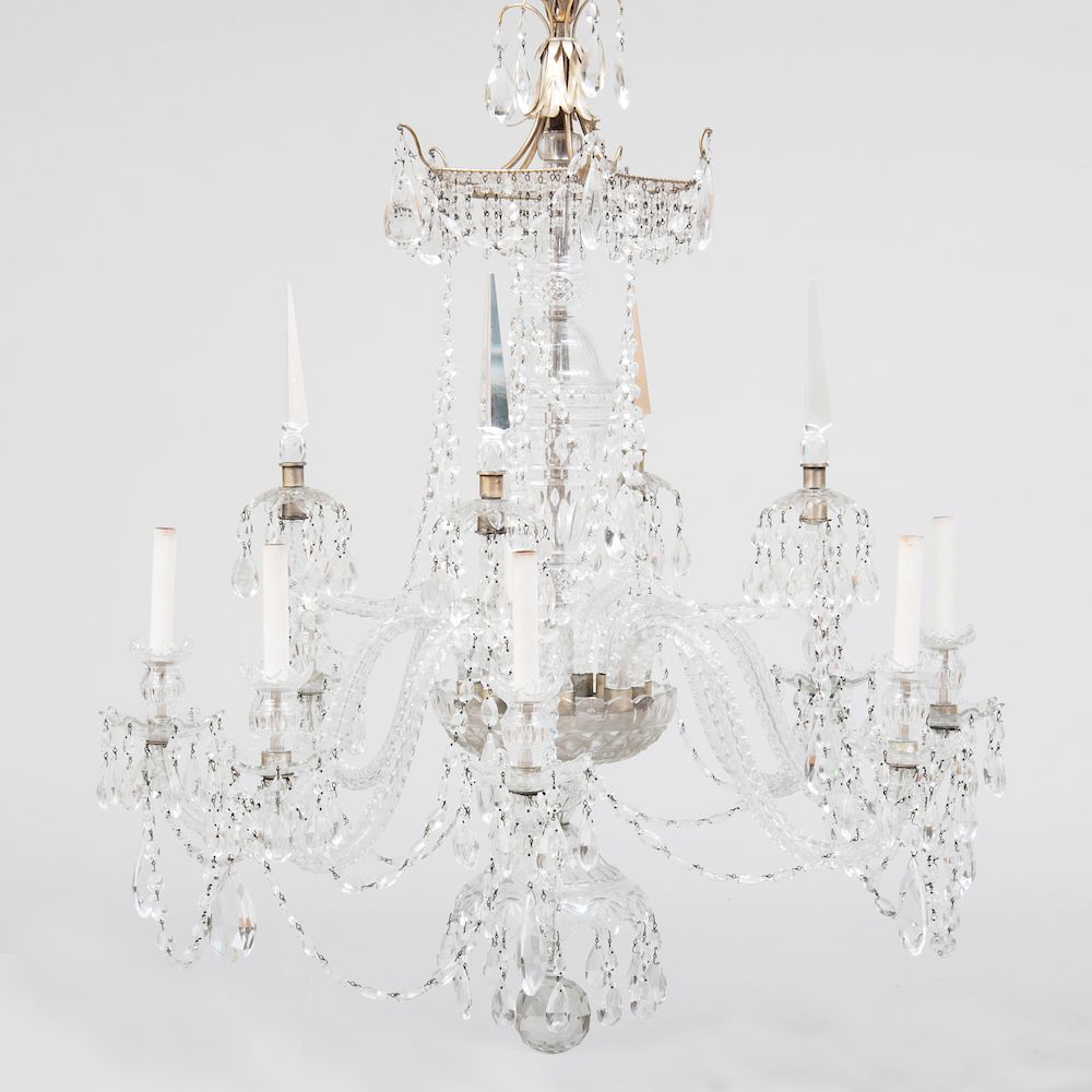 Appraisal: A Fine Regency Glass Eight-Light Chandelier Fitted with tiers of