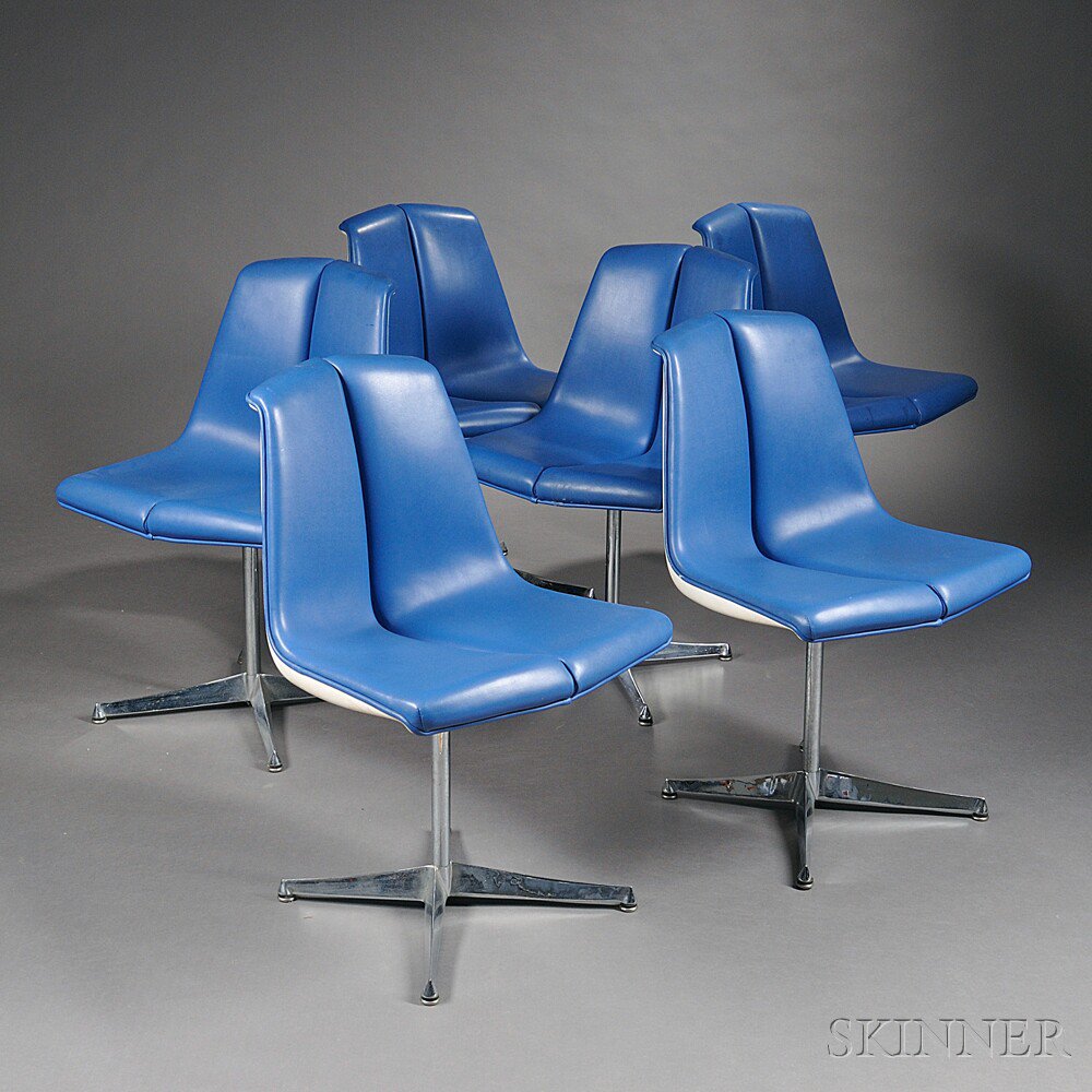 Appraisal: Six Knoll Associates Chairs Blue and white simulated leather metal