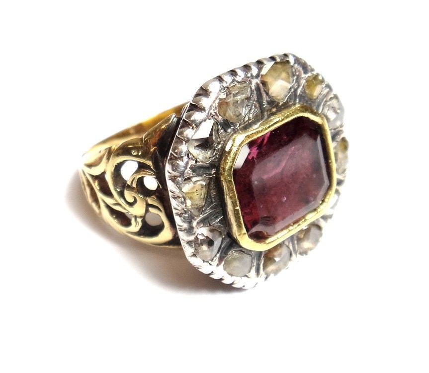 Appraisal: A rose diamond and mauve coloured paste set ring mounted