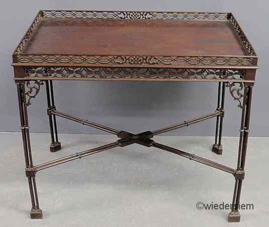 Appraisal: Chinese Chippendale Edwardian mahogany silver table with pierced fretwork delicate