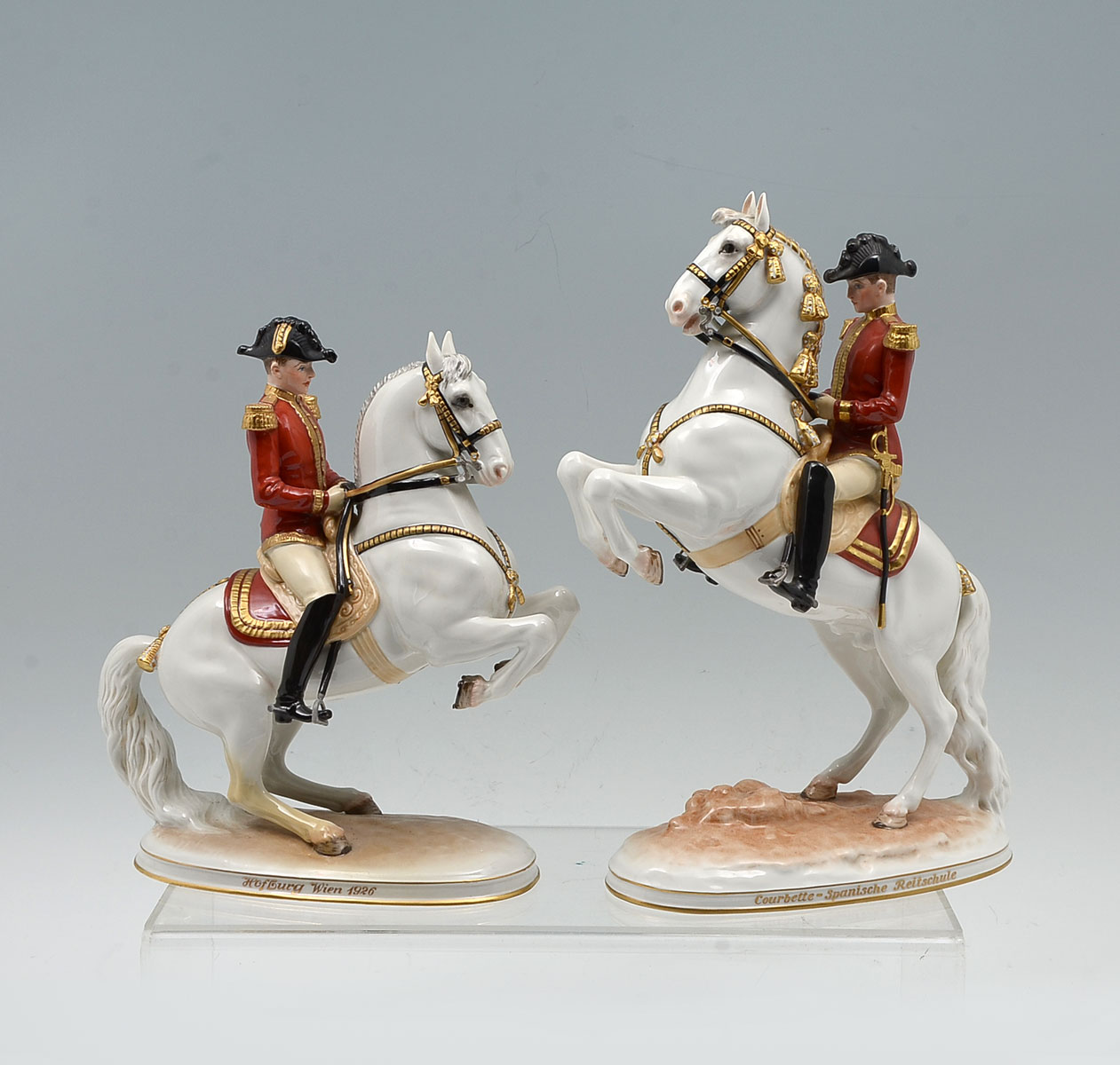 Appraisal: VIENNA AUGARTEN PORCELAIN REGIMENT FIGURES Comprising - Courbette - Levade