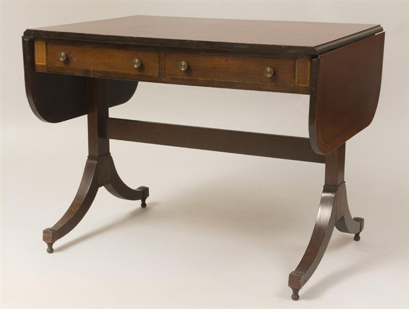 Appraisal: Regency Style Inlaid Mahogany Two-Drawer Sofa Table x x in