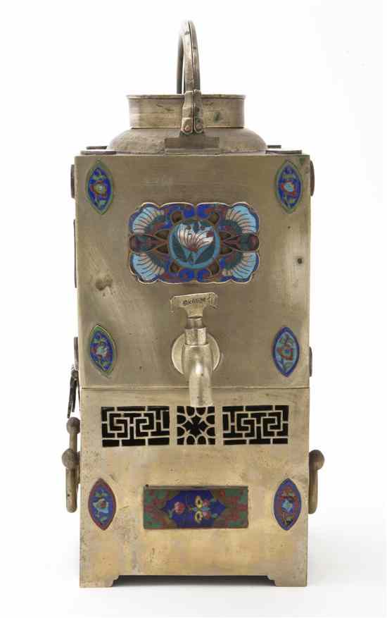 Appraisal: A Chinese Metal Hot Water Pot of square form surmounted