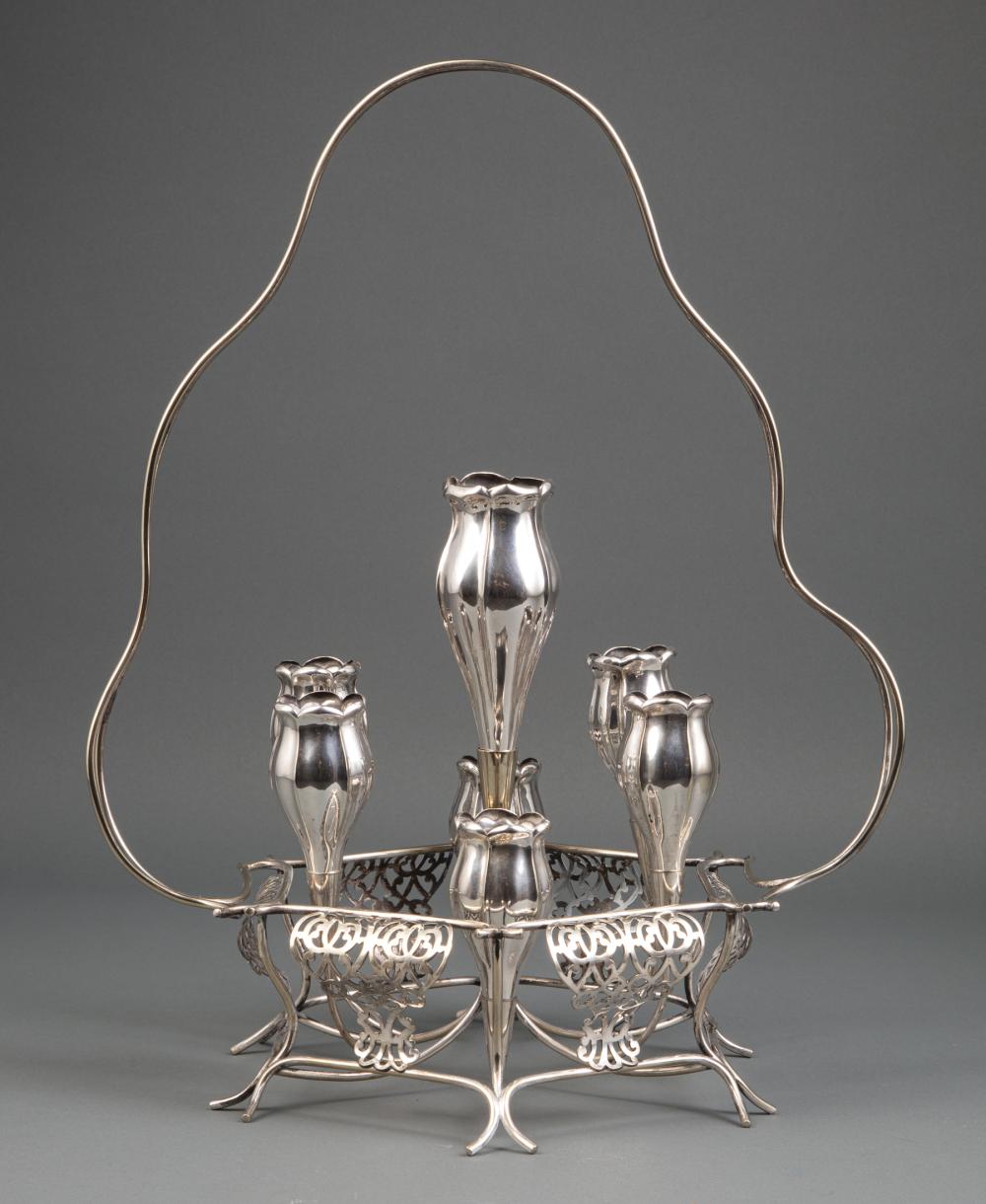 Appraisal: English Silverplate Centerpiece Basket early th c fitted with removable