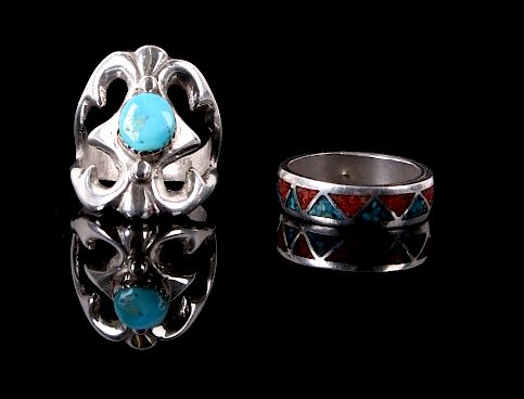 Appraisal: Navajo Silver Turquoise and Multi Stoned Rings For your bidding