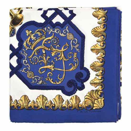 Appraisal: An Hermes Silk Scarf in a 'Lvdovicvs Magnvs' motif Labeled