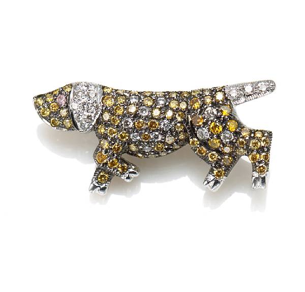 Appraisal: A diamond colored diamond k white and blackened gold dog