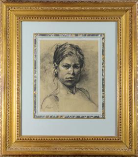 Appraisal: Drawing Portrait of a Girl American School th century Portrait