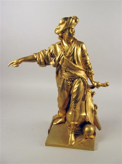 Appraisal: French bronze figure of an Explorer Sprayed gold in th