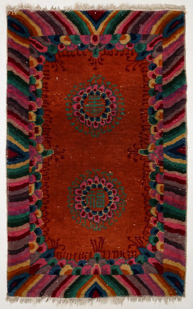 Appraisal: A COLORFUL AND EXUBERANT CHINESE ART DECO RUG An interesting