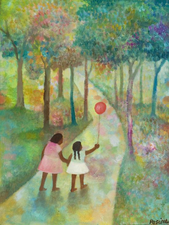 Appraisal: Pescina Aurelio Mexico - Woman and girl holding a balloon