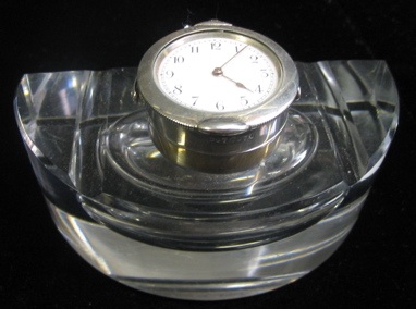 Appraisal: AN ENGLISH GEORGE IV STERLING SILVER WATCH AND CRYSTAL INKWELL