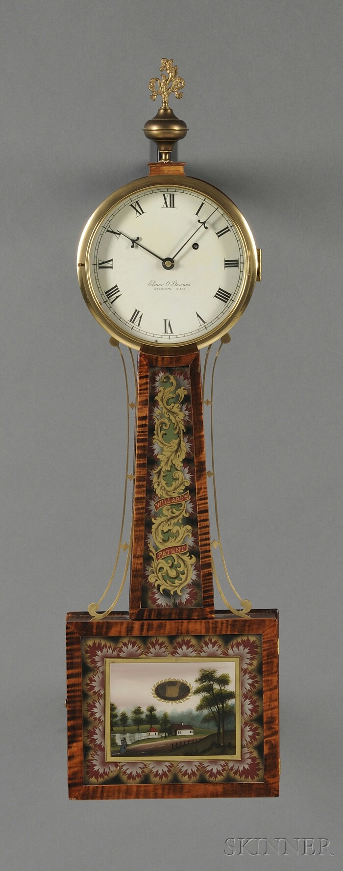 Appraisal: Elmer Stennes Tiger Maple Patent Timepiece or Banjo Clock Weymouth