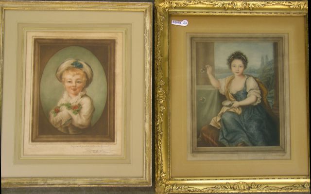 Appraisal: Two artist signed mezzotints of young girls including x pencil