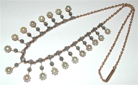 Appraisal: An Edwardian rose cut diamond and half-pearl necklace composed of