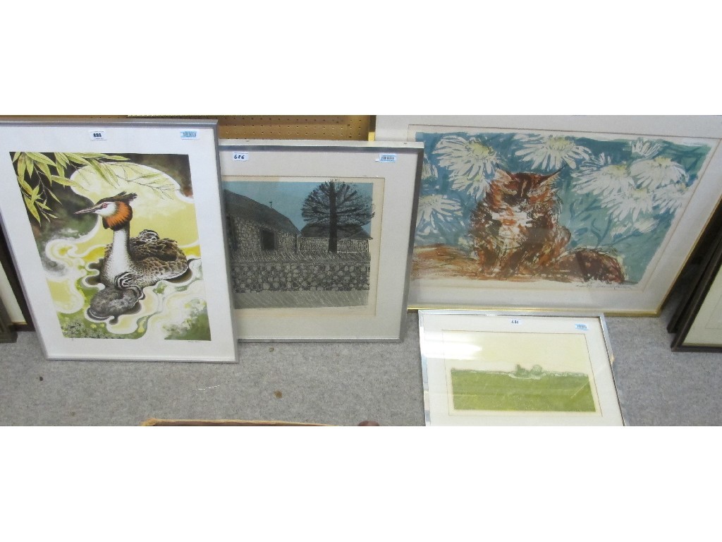 Appraisal: Lot comprising two contemporary etchings in colours plus two lithographs