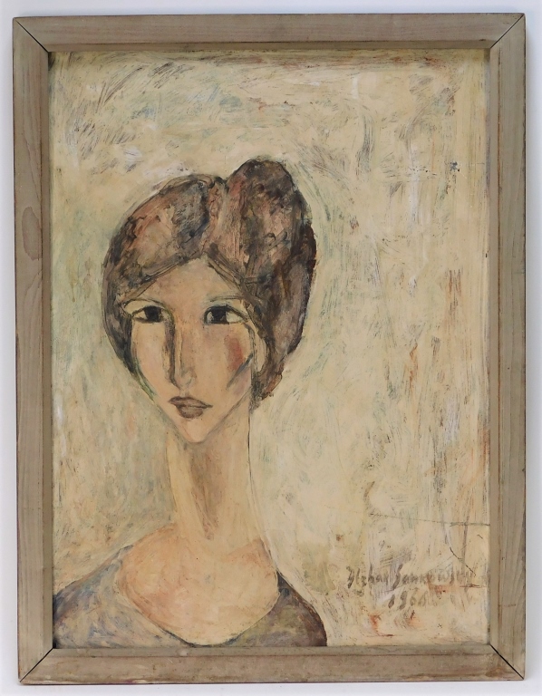 Appraisal: I SANKOWSKY MODIGLIANI STYLE PORTRAIT PAINTING Pennsylvania Romania - Post