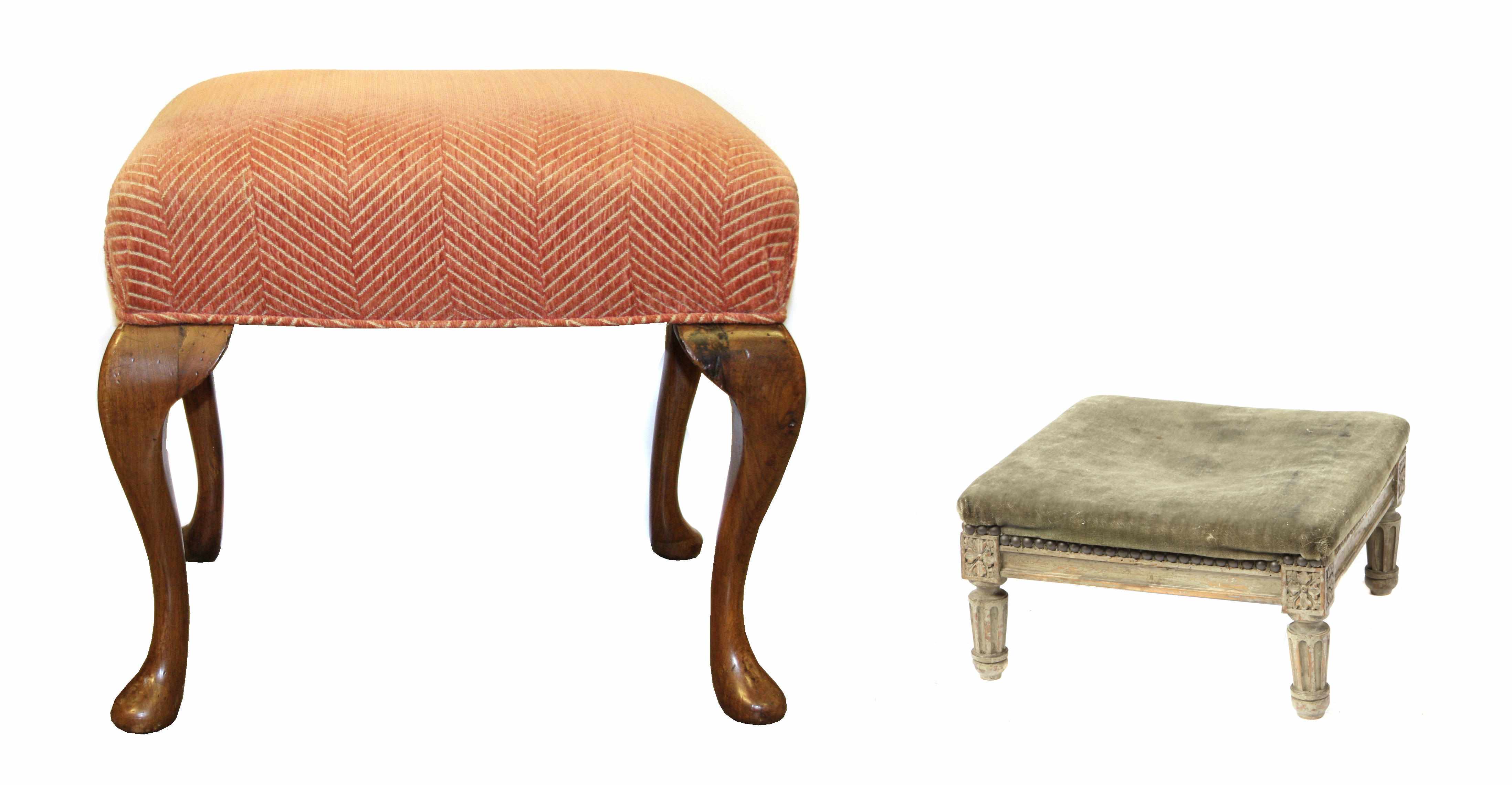 Appraisal: A George II style walnut upholstered stool Together with a