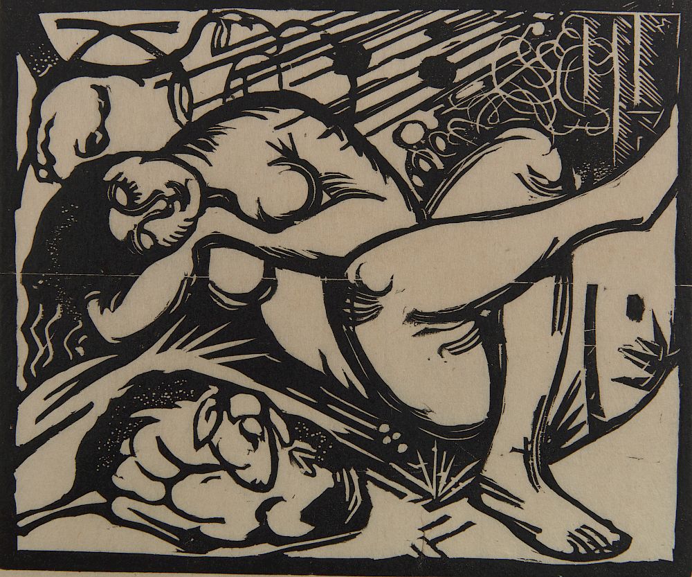 Appraisal: FRANZ MARC German - Schlafende Hirtin Sleeping Shepherdess woodcut FRANZ