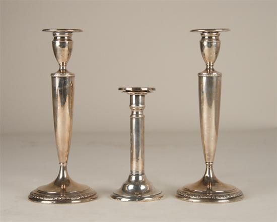 Appraisal: Three Weighted Base Sterling Candlesticks a pair by Gorham with