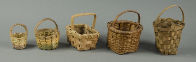 Appraisal: Group of Five Miniature BasketsIncluding birch splint basket with fine