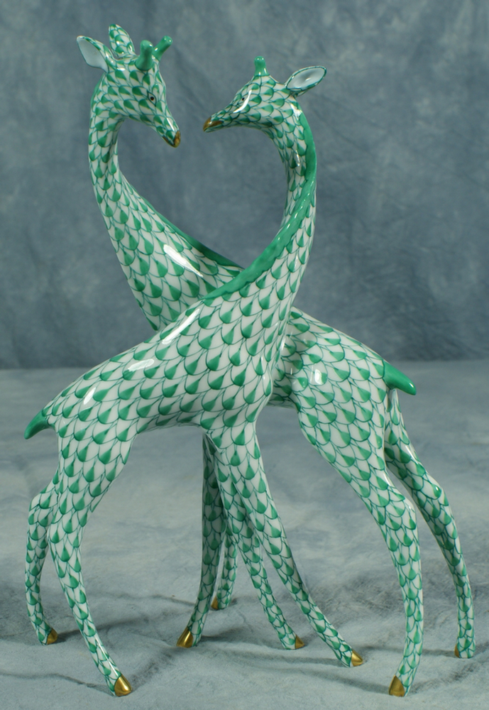 Appraisal: Herend fishnet figurine green giraffes tall no damage Estimate -