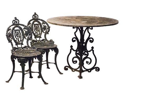 Appraisal: Cast Iron Marble-Top Table with Chairs Chairs don't match Table