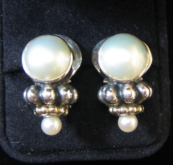 Appraisal: LAGOS STERLING EARRINGS Silver with gold bead trim and two