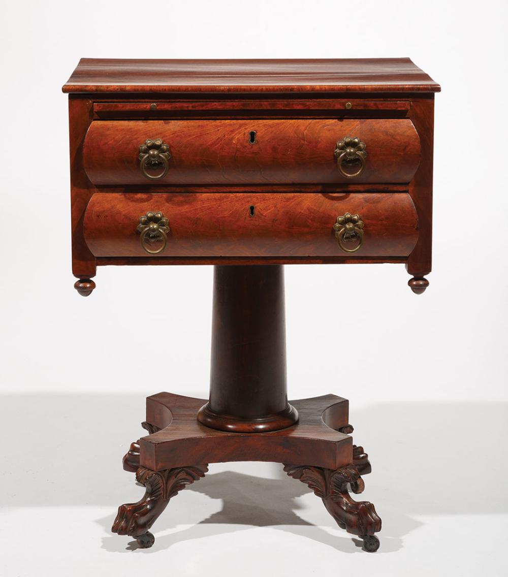 Appraisal: American Late Classical Mahogany Work Table early-to-mid th c pull