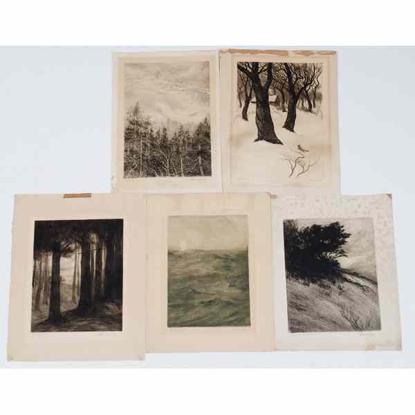 Appraisal: Earl Howell Reed American - Landscape Etchings Five etchings on