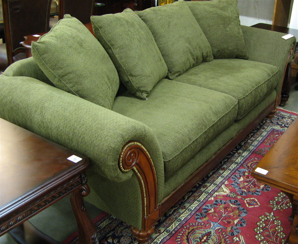 Appraisal: MOSS GREEN SCROLL ARM SOFA made by Stanton International Tualatin