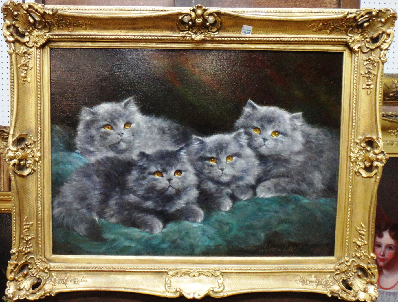 Appraisal: Lilian Cheviot fl - Grey kittens oil on canvas signed