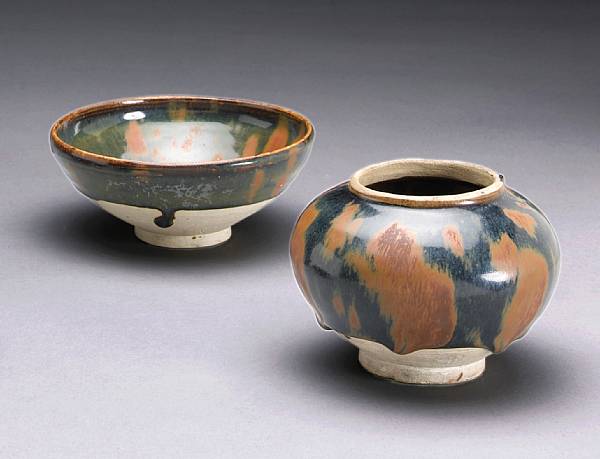 Appraisal: Two black glazed stoneware containers with russet-splashed decoration Northern Song