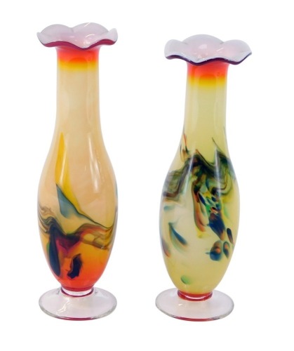 Appraisal: Two Art Glass vases each with a red flared rim