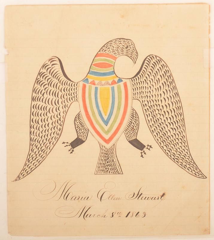 Appraisal: Fraktur Watercolor Drawing of an Eagle Fraktur Watercolor Drawing of