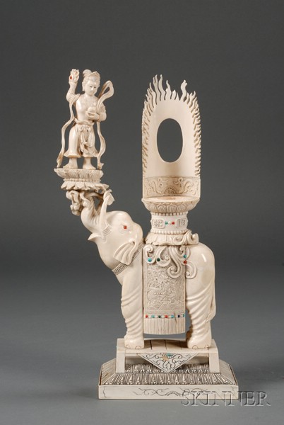 Appraisal: Ivory Carving China figure of Manjushri seated on an elephant