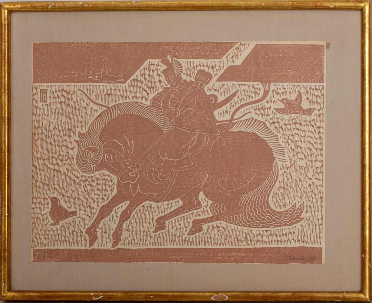 Appraisal: TOMIKICHIRO TOKURIKI 'HORSE RIDER' WOODBLOCK PRINT Tomikichiro Tokuriki Japanese -