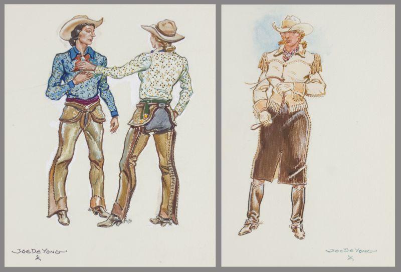 Appraisal: Joe De Yong CA MT - Cowgirls watercolor and gouache