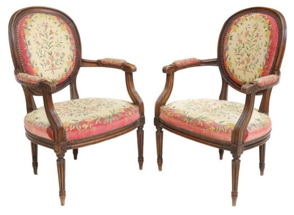 Appraisal: pair French Louis XVI style armchairs early th c reeded