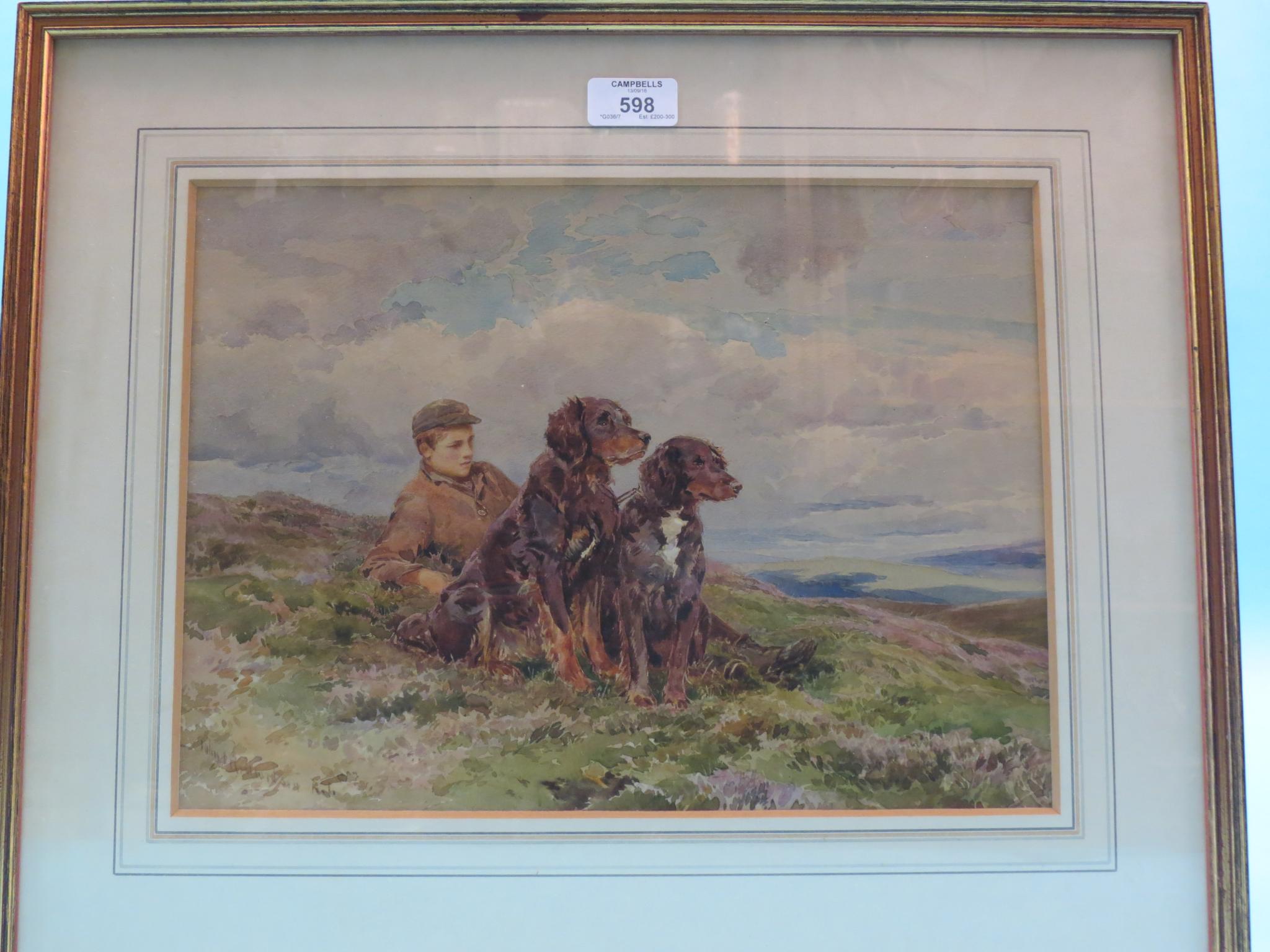 Appraisal: John Richardson - watercolour moorland scene with two dogs and