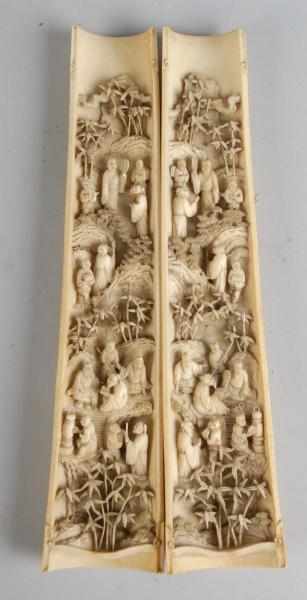 Appraisal: Lot of Magnificent Carved Ivory Tusks Description Both are highly