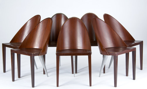 Appraisal: PHILIPPE STARCK Set of seven mahogany veneer side chairs with