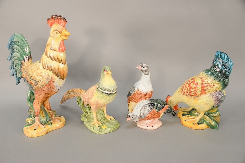 Appraisal: Group of bird figurines to include two Faiencerie d'Art roosters