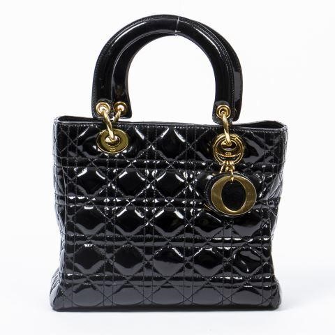 Appraisal: Christian Dior Lady Dior handbag in Cannage quilted black patent