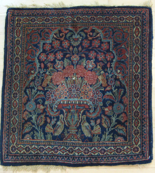 Appraisal: Kashan mat ca with central floral bouquet ' x '