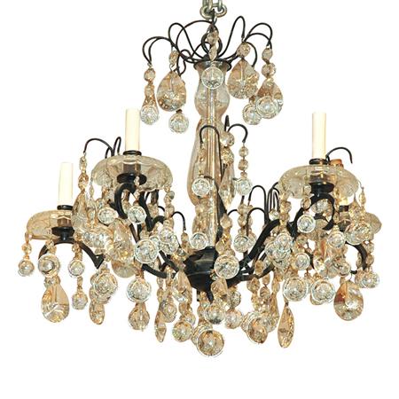 Appraisal: Rococo Style Black Painted Iron and Glass Five-Light Chandelier Estimate