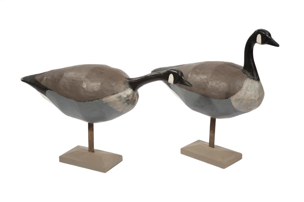 Appraisal: Pair of Painted Plaster Canada Geese Decoys th c with