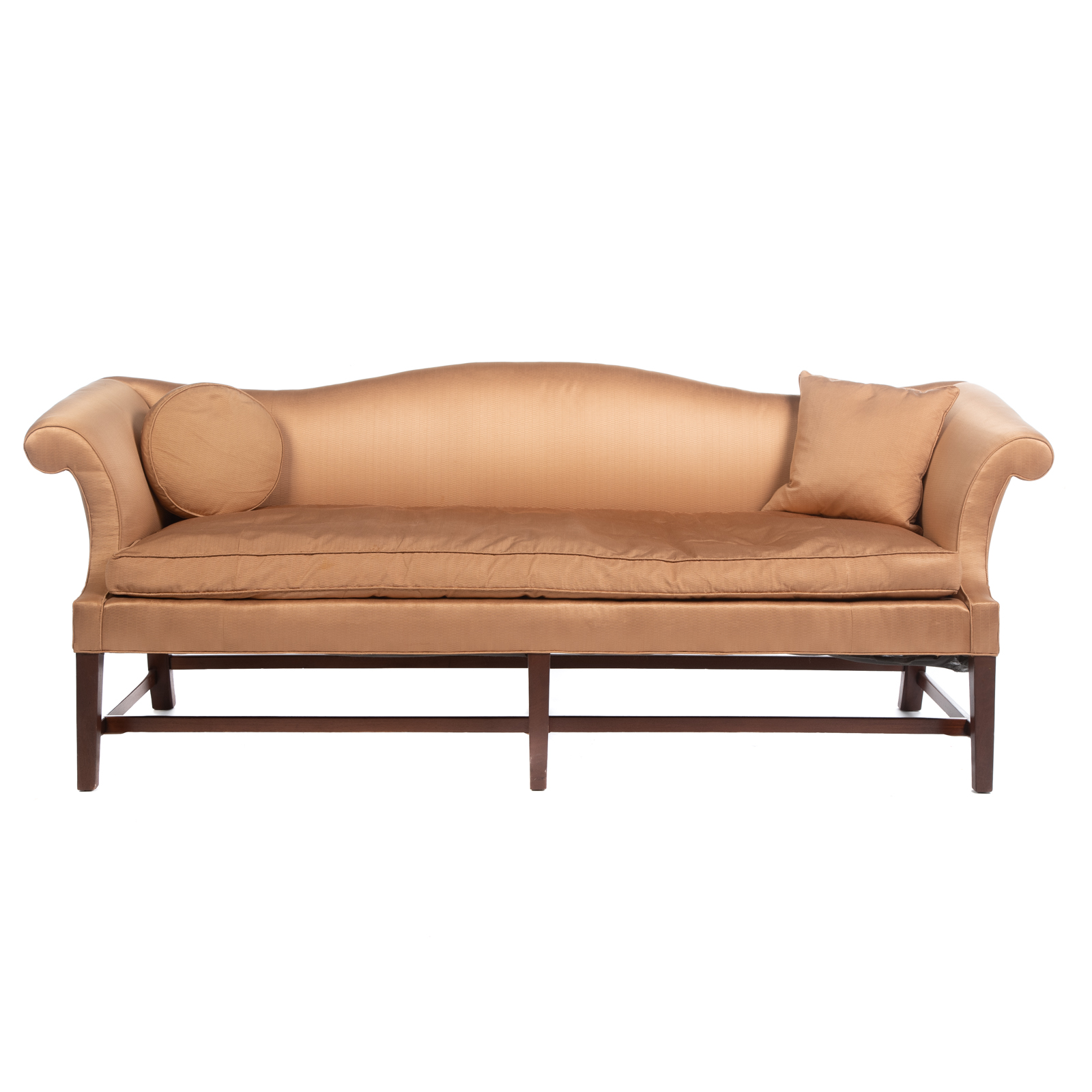 Appraisal: FEDERAL UPHOLSTERED MAHOGANY SOFA Circa Maryland camel back with mahogany