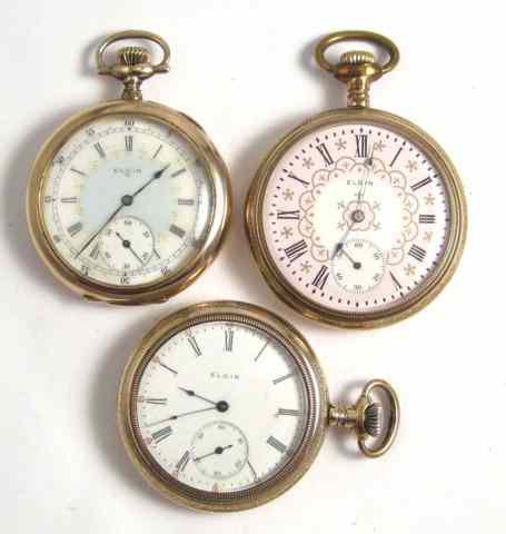 Appraisal: THREE ELGIN OPENFACE POCKET WATCHES model G M Wheeler grade