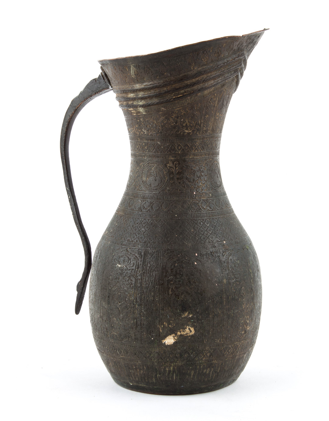 Appraisal: Middle Eastern chased copper pitcher th century in H